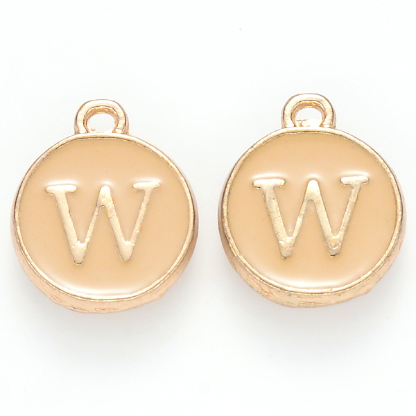 

PandaHall Golden Plated Alloy Enamel Charms, Cadmium Free & Lead Free, Enamelled Sequins, Flat Round with Letter, Wheat, Letter.W, 14x12x2mm..., Orange