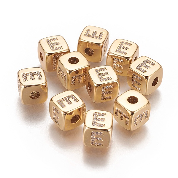 

PandaHall Brass Micro Pave Cubic Zirconia Beads, Horizontal Hole, Real 18K Gold Plated, Long-Lasting Plated, Cube with Letter, Clear...