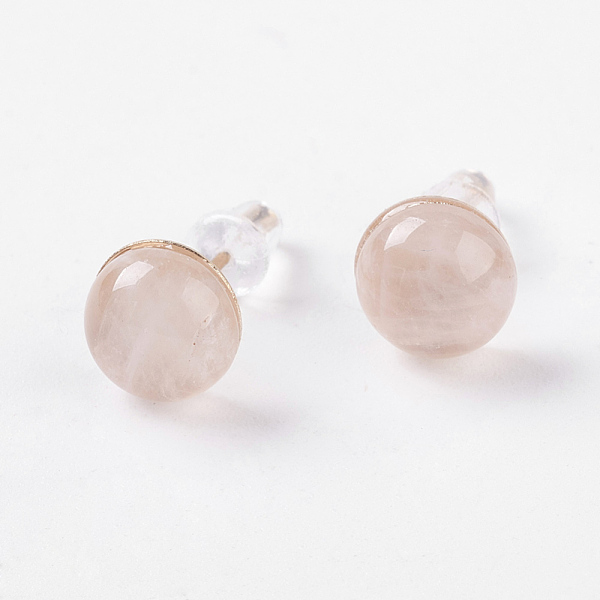 

PandaHall Natural Rose Quartz Ear Studs, with Iron Findings, Half Round, 8x4.5mm, Pin: 0.7mm Rose Quartz