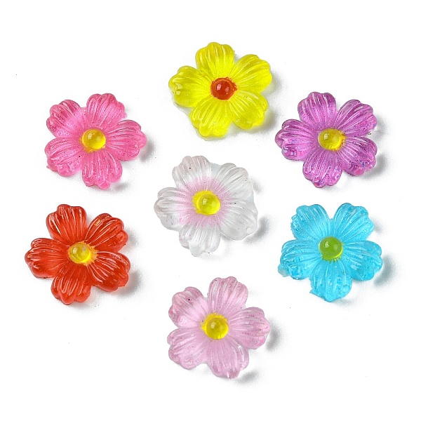 

PandaHall Translucent Resin Cabochons, Flower, Mixed Color, 9~9.5x2.2mm Resin Flower Multicolor