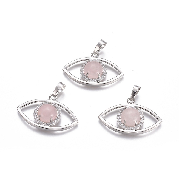 

PandaHall Natural Rose Quartz Pendants, with Platinum Tone Brass Findings and Crystal Rhinestone, Eye, 21.5x33.3x7.5mm, Hole: 7x5mm Rose..., Clear