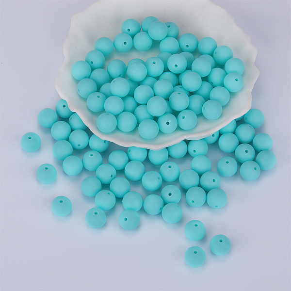 

PandaHall Round Silicone Focal Beads, Chewing Beads For Teethers, DIY Nursing Necklaces Making, Cyan, 15mm, Hole: 2mm Silicone Round Cyan