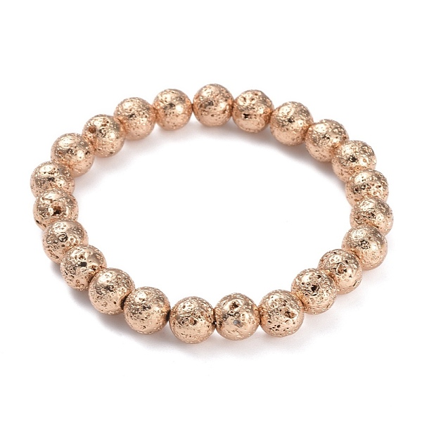 

PandaHall Electroplated Natural Lava Rock Beads Stretch Bracelets, Long-Lasting Plated, Round, Light Gold Plated, 2-1/4 inch(5.6cm), Bead...