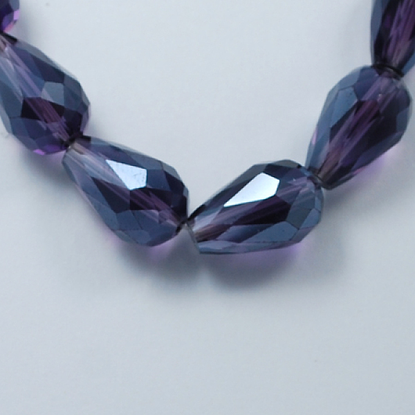 

PandaHall Electroplate Glass Beads Strands, Pearl Luster Plated, Faceted, Drop, Indigo, 15x10mm, Hole: 1.5mm, about 44~48pcs/strand..., Purple