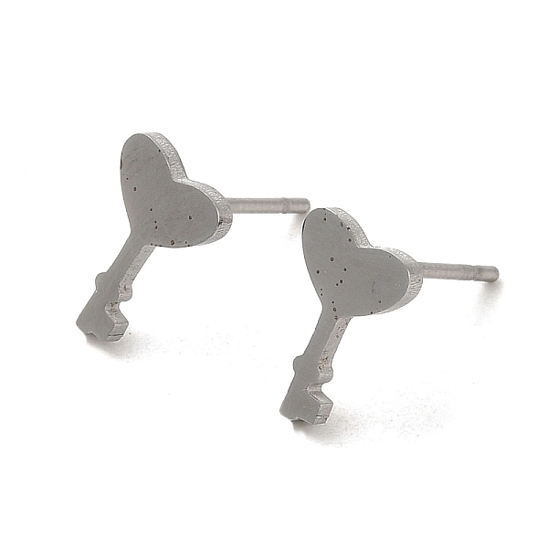 

PandaHall 304 Stainless Steel Stud Earrings, Heart Key Shape, Stainless Steel Color, 10x7mm 304 Stainless Steel Key