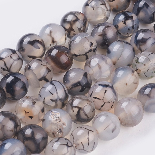 

PandaHall Round Natural Dragon Veins Agate Beads Strands, Dyed, 10mm, Hole: 1.5mm, about 38pcs/strand, 15.1 inch Dragon Veins Agate Round