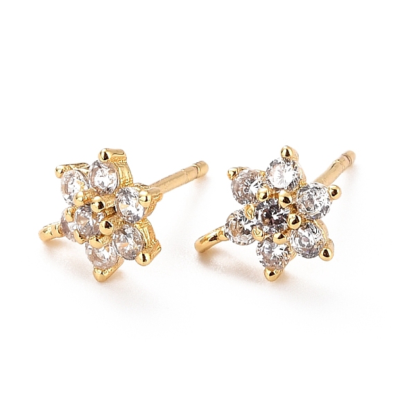 

PandaHall Brass Micro Pave Cubic Zirconia Stud Earrings Findings, Cadmium Free & Lead Free, Flower with Loop, Real 18K Gold Plated, Clear...