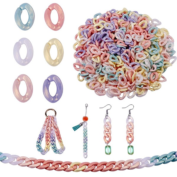 

PandaHall 600Pcs 6 Colors Spray Painted Acrylic Linking Rings, Rubberized Style, Quick Link Connectors, for Curb Chains Making, Twist, Mixed..., Multicolor