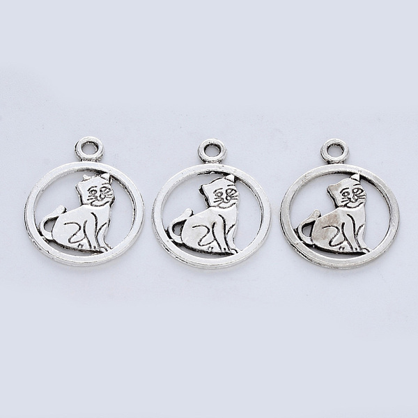 

PandaHall Tibetan Style Alloy Kitten Pendants, Cadmium Free & Lead Free, Ring with Cat Shape, Antique Silver, 23x18.5x1mm, Hole: 1.8mm Alloy...