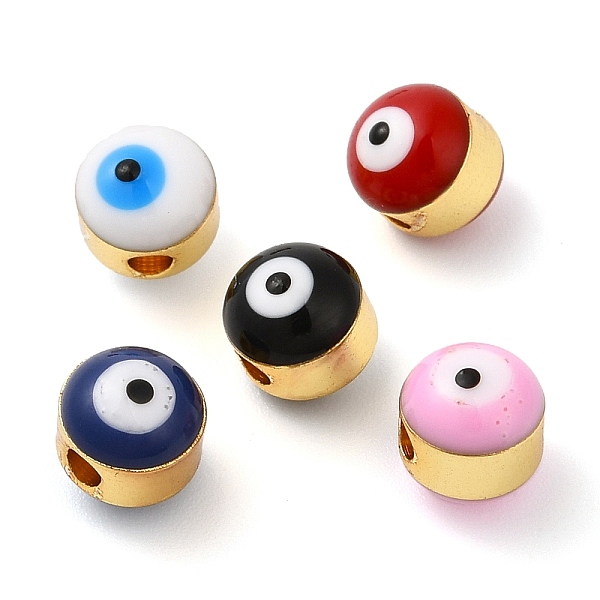 

PandaHall Brass Enamel Beads, Cadmium Free & Lead Free, Long-Lasting Plated, Golden, Rondelle with Evil Eye, Mixed Color, 6x7mm, Hole: 1.8mm..., Multicolor