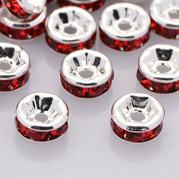 

PandaHall Brass Rhinestone Spacer Beads, Grade AAA, Straight Flange, Nickel Free, Silver Color Plated, Rondelle, Light Siam, 5x2.5mm, Hole..., Red