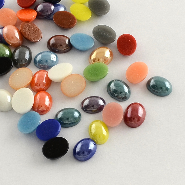

PandaHall Pearlized Plated Opaque Glass Cabochons, Oval, Mixed Color, 18x13x5mm Glass Oval Multicolor