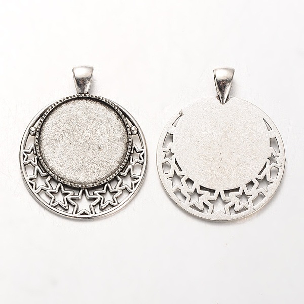 

PandaHall Tibetan Style Alloy Pendant Cabochon Settings, Cadmium Free & Lead Free, Flat Round with Stars, Antique Silver, Tray: 25mm...