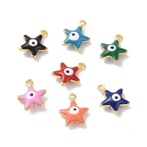

PandaHall Brass Enamel Pendants, Real 18K Gold Plated, Star with Evil Eye, Mixed Color, 10x8x3mm, Hole: 1mm Brass+Enamel Star Multicolor