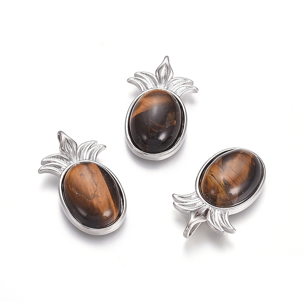 

PandaHall Natural Tiger Eye Pendants, with Platinum Tone Brass Findings, Pineapple, 29x17.5x7mm, Hole: 4.5x3.5mm Tiger Eye Fruit