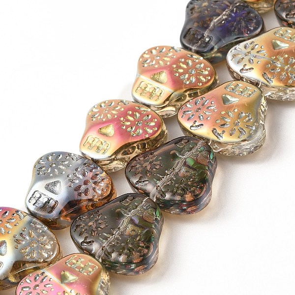

PandaHall Transparent Electroplate Glass Beads Strands, Half Rainbow Plated, Skull Head, Colorful, 16x19x7mm, Hole: 1.2mm, about...