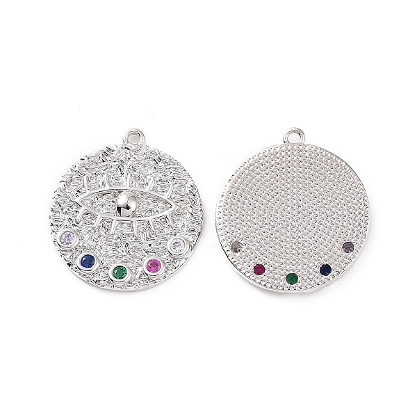 

PandaHall Brass Micro Pave Colorful Cubic Zirconia Pendants, Flat Round with Eye Charm, Platinum, 22x19.5x2.5mm, Hole: 1.2mm Brass+Cubic...