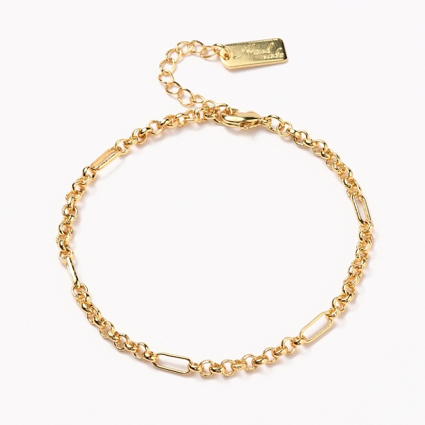 

PandaHall Brass Figaro Chain Bracelets, with Lobster Claw Clasps, Long-Lasting Plated, Word Hand Made, Real 18K Gold Plated, 6-3/4 inch...