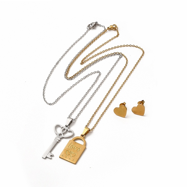 

PandaHall Heart Skeleton Key & Padlock Couple Pendant Necklaces & Stud Earrings, Vacuum Plating 304 Stainless Steel Word Love Jewelry Set...