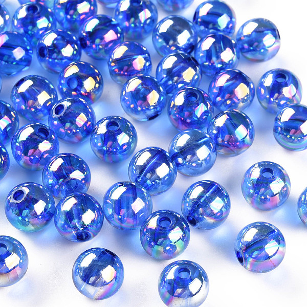 

PandaHall Transparent Acrylic Beads, AB Color Plated, Round, Blue, 10x9mm, Hole: 2mm, about 940pcs/500g Acrylic Round Blue