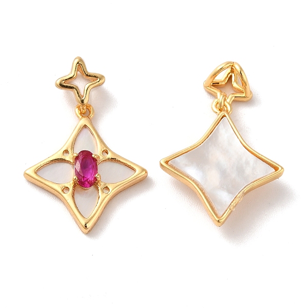 

PandaHall Brass Pave Camellia Cubic Zirconia Pendants, Star Charms with Natural Shell, Real 18K Gold Plated, 17.5x16x3.8mm, Hole: 2x2mm..., Pink