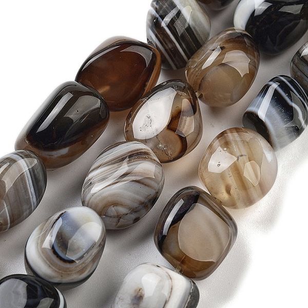 

PandaHall Natural Striped Agate/Banded Agate Beads Strands, Dyed & Heated, Nuggets, Tumbled Stone, Coconut Brown, 16~21x14~18x9.5~14mm, Hole...