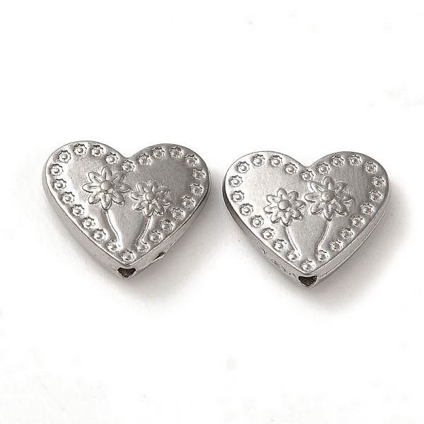

PandaHall 304 Stainless Steel Beads, Heart with Flower, Stainless Steel Color, 10x11.5x3mm, Hole: 1.2mm 304 Stainless Steel Heart