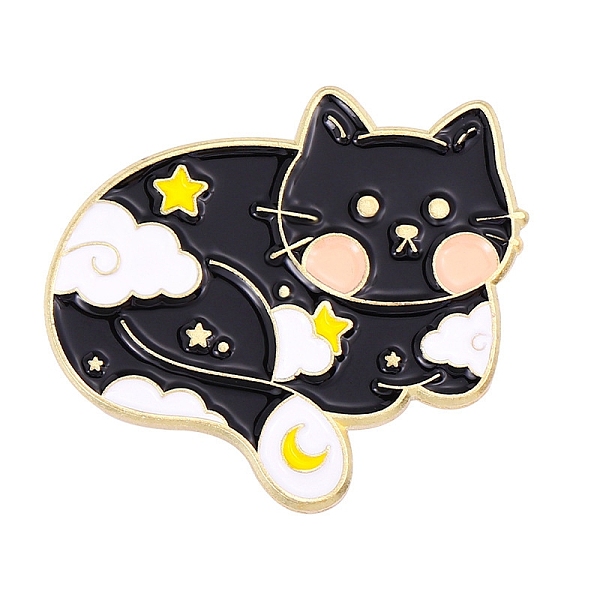 

PandaHall Cat Enamel Pin, Light Gold Alloy Brooch for Backpack Clothes, Cloud Pattern, 25.5x30.5mm Alloy+Enamel Cloud Black