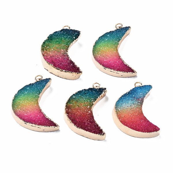 

PandaHall Natural Druzy Agate Pendants, Dyed, with Golden Plated Brass Edge and Loop, Moon, Mixed Color, 28~31.5x21~22.5x7.5~10.5mm, Hole..., Multicolor