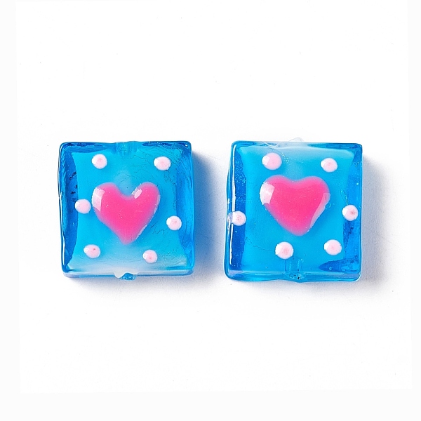 

PandaHall Handmade Lampwork Beads, Square with Heart Pattern, Dodger Blue, 16x15x6mm, Hole: 1.8mm Lampwork Square