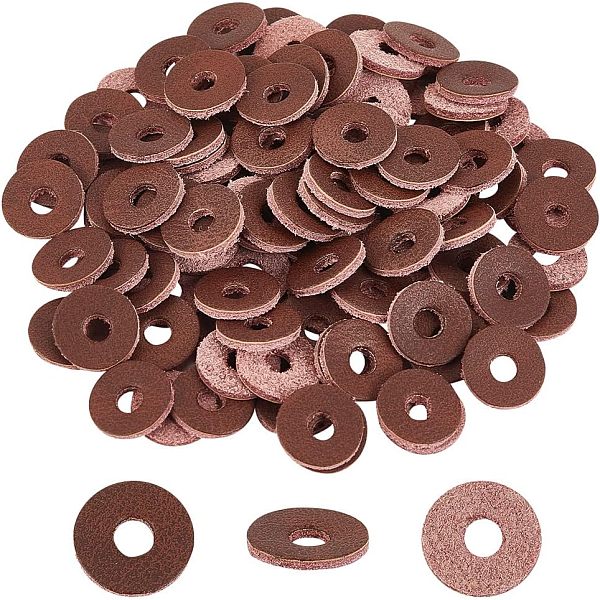 

PandaHall OLYCRAFT 100pcs Leather Handle Washers Genuine Leather Spacer Washers Round Leather Washers Coconut Brown Knife Handle Washers for...