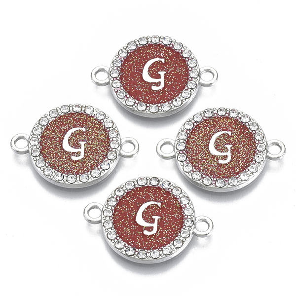 

PandaHall Alloy Enamel Links Connectors, with Crystal Rhinestones, Flat Round with Letter, Silver Color Plated, Letter.G, 22x16x2mm, Hole..., Red