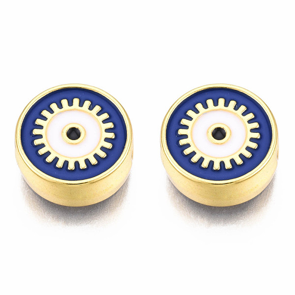 

PandaHall Rack Plating Alloy Enamel Pendants, Light Gold, Cadmium Free & Nickel Free & Lead Free, Flat Round with Evil Eye, Dark Blue...