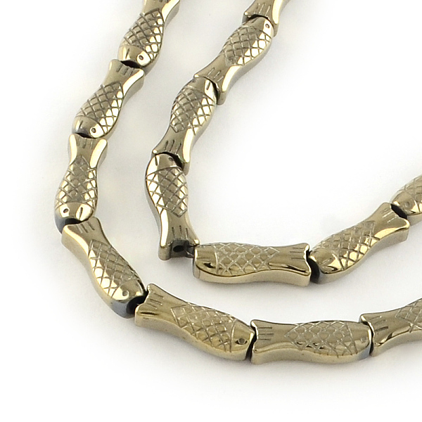 

PandaHall Electroplated Non-magnetic Synthetic Hematite Beads Strands, Fish, Light Gold Plated, 16x6x5mm, Hole: 1mm, about 26pcs/strand...