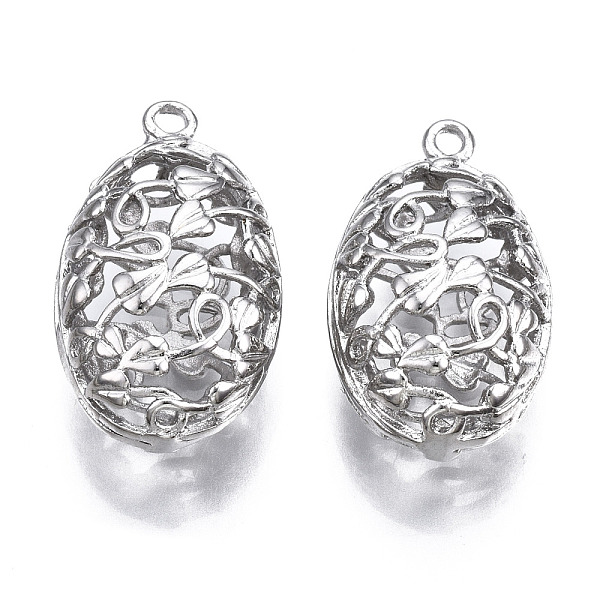

PandaHall Brass Pendants, Hollow, Nickel Free, Oval, Real Platinum Plated, 25x14x10.5mm, Hole: 1.6mm Brass Oval