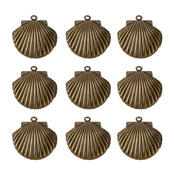 PandaHall Brass Locket Pendants, Shell, Nickel Free, Antique Bronze, Tray: 15.5x13.5mm, 23.5x22x9mm, Hole: 1mm Brass Shell Shape