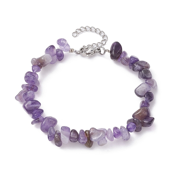 

PandaHall Natural Amethyst Chips Beaded Bracelet, with 304 Stainless Steel Clasps, 7-1/4 inch(18.5cm) Amethyst