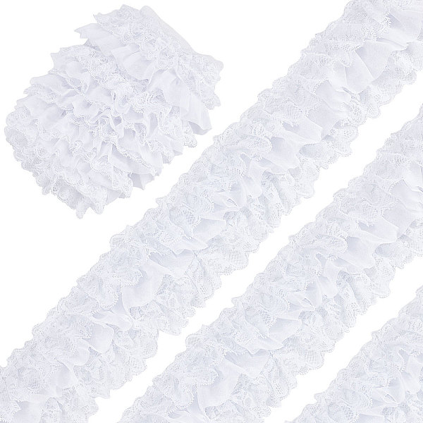 

PandaHall 5 Yards 3-Layer Pleated Polyester Chiffon Lace Trim, for Costume Decoration, White, 4 inch(100mm) Polyester White