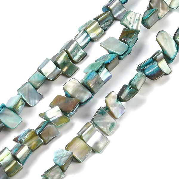 

PandaHall Dyed Natural Freshwater Shell Beads Strands, Nuggets, Light Sea Green, 7.5~9x9.5~15x5~9mm, Hole: 0.9mm, about 42~50pcs/strand...