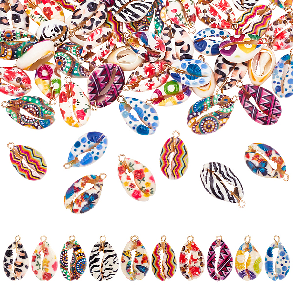 

PandaHall AHANDMAKER 60Pcs Shell Pendants, 10 Styles Spiral Printed Natural Shell Charms, Unique Sea Shell Connectors with Colorful Patterns..., Multicolor