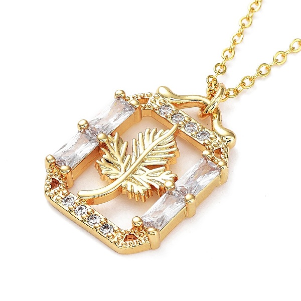 

PandaHall Golden Brass Rhinestone Pendant Necklace with Cable Chains, Leaf, 17.52 inch(44.5cm), Leaf: 24x18.5x4mm Rhinestone Leaf Clear
