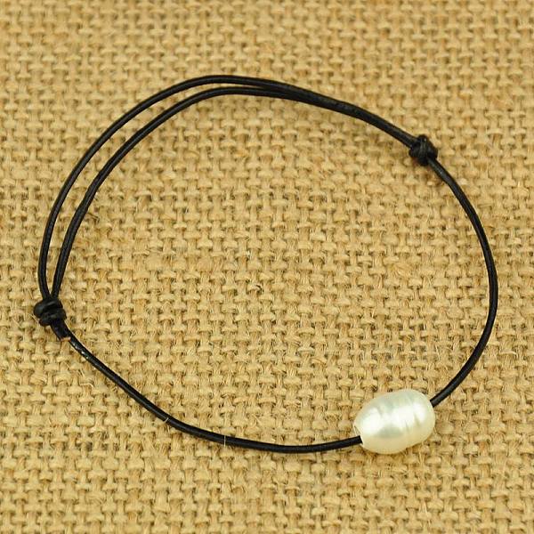 

PandaHall Cowhide Leather Cord Bracelets, with Grade B Natural Freshwater Pearl Beads, White, Adjustable, White, 50~80mm Leather White