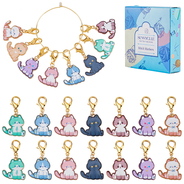 

PandaHall 16Pcs 8 Style Cat Shape Alloy Enamel Pendant Locking Stitch Markers, Crochet Lobster Clasp Charms, Mixed Color, 3.5cm, 2pcs/style..., Multicolor