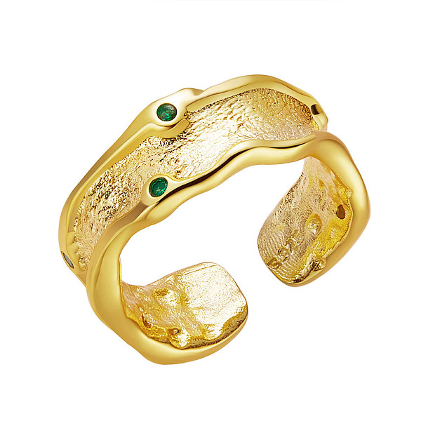 

PandaHall SHEGRACE 925 Sterling Silver Cuff Rings, Open Rings, with Grade AAA Cubic Zirconia, Textured, with 925 Stamp, Green, Real 18K Gold...