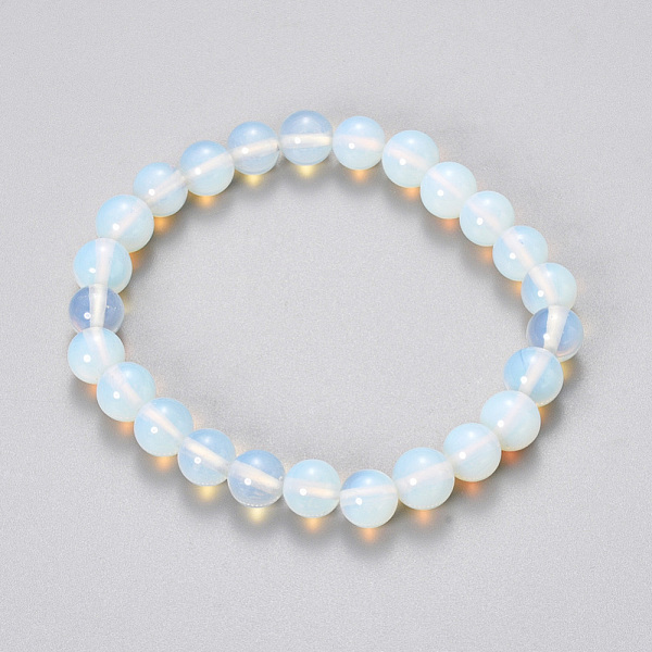 

PandaHall Synthetic Opalite Beaded Stretch Bracelets, Round, 2-1/8 inch(55mm), Bead: 8~9mm Opalite