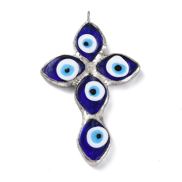 

PandaHall Handmade Evil Eye Lampwork Pendants, with Platinum Tone Tin Finding, Cadmium Free & Lead Free, Cross Charm, Midnight Blue...