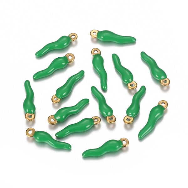 

PandaHall Ion Plating(IP) 304 Stainless Steel Pendants, Enamelled Sequins, Horn of Plenty/Italian Horn Cornicello, Golden, Green, 18x5x3.5mm...