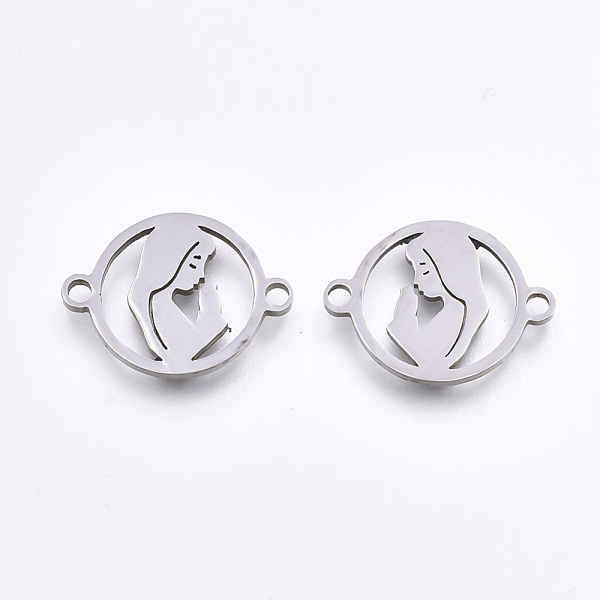 

PandaHall 201 Stainless Steel Links connectors, Laser Cut Links, Flat Round with Woman, Stainless Steel Color, 14x18.5x1mm, Hole: 1.5mm 201...