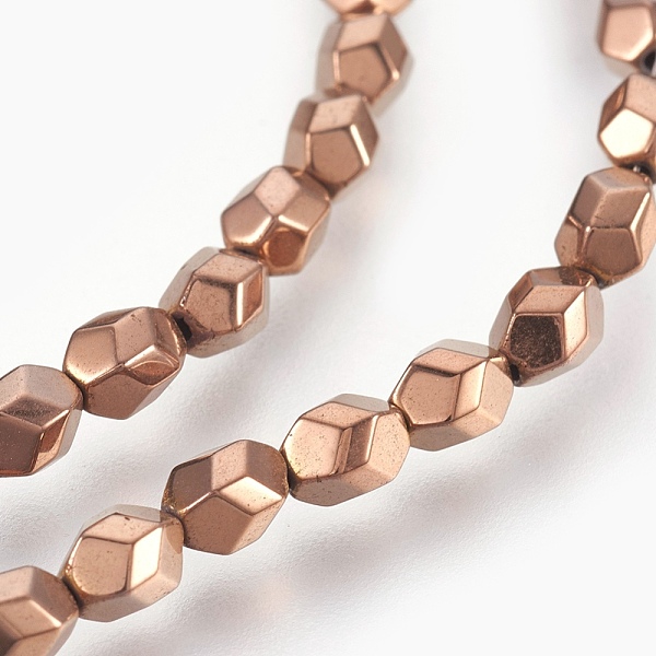 

PandaHall Electroplated Non-magnetic Synthetic Hematite Bead Strand, Oval, Faceted, Copper Plated, 5x4x4mm, Hole: 0.7mm, about 80pcs/strand...
