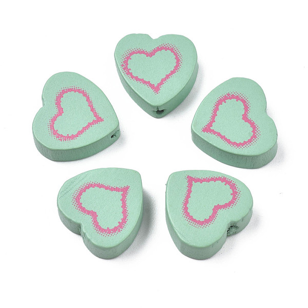 

PandaHall Spray Painted Maple Wood Beads, Printed, Heart, Green, 16.5x17.5x6mm, Hole: 1.8mm, about 550pcs/500g Maple Wood Heart Green